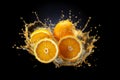 Orange fruit explosively bursting Perfect for use in culinary arts beverage advertising