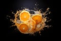 Orange fruit explosively bursting Perfect for use in culinary arts beverage advertising