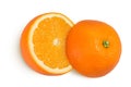 Orange fruit half isolated on white background. Top view. Flat lay. Royalty Free Stock Photo