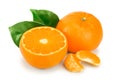 Orange fruit half with leaves isolated on white background Royalty Free Stock Photo