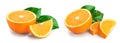 orange fruit half with leaves isolated on white background Royalty Free Stock Photo