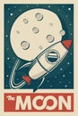Rocket Space Exploring The Moon Signage Poster Retro Rustic Classic