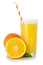Orange fruit juice smoothie drink straw oranges glass isolated Royalty Free Stock Photo