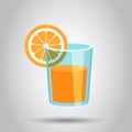 Orange fruit juice vector icon in flat style. Orange citrus cocktail drink illustration on white background. Tropical food concept Royalty Free Stock Photo