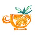 Orange fruit line marker bright citrus food cup of tea