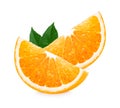 Orange fruit. Orang slice with leaves isolated on a white background