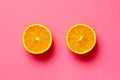 Orange fruit. Orange half fruit sliced isolate on fuscia background