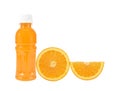 Orange fruit with Orange juice in a bottle isolated on white Royalty Free Stock Photo