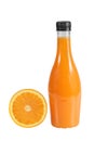 Orange fruit with Orange juice in a bottle isolated on white Royalty Free Stock Photo