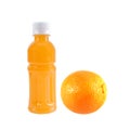 Orange fruit with Orange juice in a bottle isolated on white Royalty Free Stock Photo