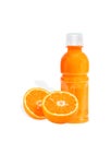 Orange fruit with Orange juice in a bottle isolated on white Royalty Free Stock Photo