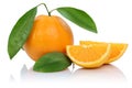 Orange fruit oranges fruits slices with leaves isolated on white Royalty Free Stock Photo