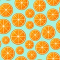 Orange fruit pattern. Sweet beautiful citrus seamless background with yellow juicy oranges.