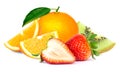 orange fruit with slice, kiwi and red ripe strawberry