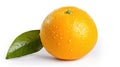 Orange fruit with slice and leaves isolated on white background. Generative Ai Royalty Free Stock Photo