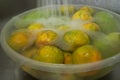 The Orange fruit soak and wash in the water Royalty Free Stock Photo