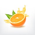 Orange fruit with splashing juice Royalty Free Stock Photo