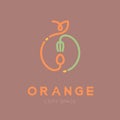 Orange fruit with spoon and fork logo icon outline stroke set design illustration Royalty Free Stock Photo