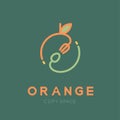 Orange fruit with spoon and fork logo icon outline stroke set design illustration Royalty Free Stock Photo