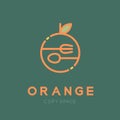 Orange fruit with spoon and fork logo icon outline stroke set design illustration Royalty Free Stock Photo