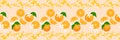 Orange fruit vector seamless pattern design, background, citrus fruits leaves, flowers horizontal border Royalty Free Stock Photo