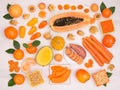 Orange fruit and vegetables containing beta carotene Royalty Free Stock Photo