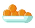 Orange fruits in fruit bowl plate grocery shop vector isolated flat icon