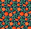 Orange fruits flowers seamless pattern Royalty Free Stock Photo
