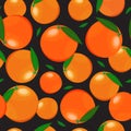 Orange fruits seamless pattern on black background. Grapefruit citrus fruit vector