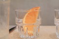 Orange fruits slice in glass. Freshly Cut Natural Healthy Juicy Organic