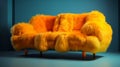 Orange Fur Sofa On Blue Background: A Bold And Groovy Artistic Creation