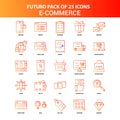 Orange Futuro 25 E-Commerce Icon Set Royalty Free Stock Photo