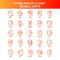 Orange Futuro 25 Mobile apps Icon Set Royalty Free Stock Photo