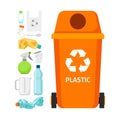 Orange garbage can with plastic