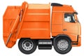 Orange garbage truck isolated on white background. 3D illustration, 3D render