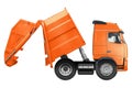 Orange garbage truck isolated on white background. 3D illustration, 3D render