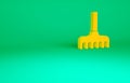 Orange Garden rake icon isolated on green background. Tool for horticulture, agriculture, farming. Ground cultivator Royalty Free Stock Photo