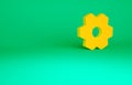 Orange Gear icon isolated on green background. Cogwheel gear settings sign. Cog symbol. Minimalism concept. 3d