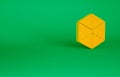 Orange Geometric figure Cube icon isolated on green background. Abstract shape. Geometric ornament. Minimalism concept Royalty Free Stock Photo