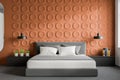 Orange geometric pattern bedroom interior Royalty Free Stock Photo