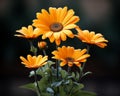 orange gerbera daisies in a vase on a black background Royalty Free Stock Photo