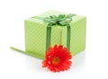 Orange gerbera flower and gift box Royalty Free Stock Photo