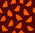 Orange ghosts, seamless pattern, vector