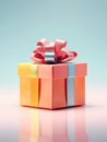 Orange gift box with colored ribbon and bow.