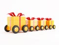 Orange gift box convoy on wheels Royalty Free Stock Photo