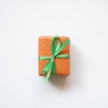 Orange gift box isolated on white background. top view Royalty Free Stock Photo