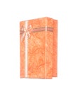 Orange gift box with ribbon and bow isolated on white Royalty Free Stock Photo