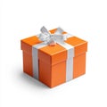 Orange gift box with white ribbon and bow isolated on white background Royalty Free Stock Photo