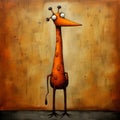 Humorous Orange And Brown Giraffe Painting With Dripping Paint