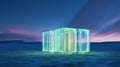 Minimalist Renaissance Architecture With Soft Colored Installations In Northern Lights
